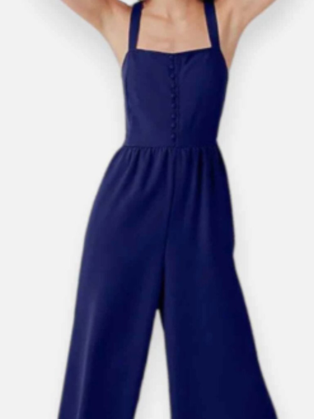 ✨Madewell Nightfall Navy Smocked Button-Front Cropped Wide-Leg Jumpsuit Size 00✨